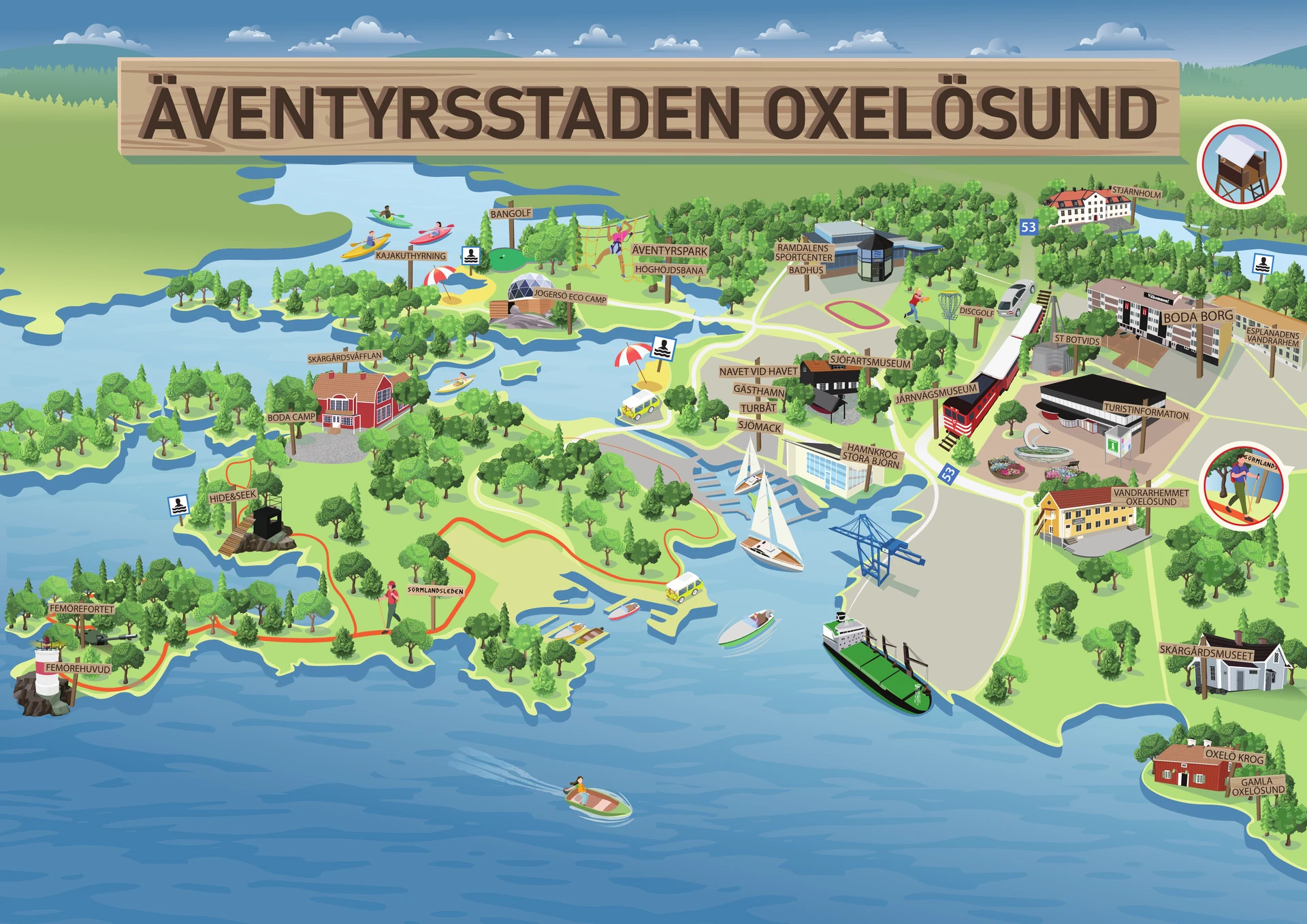 Karta över Äventyrsstaden Oxelösund